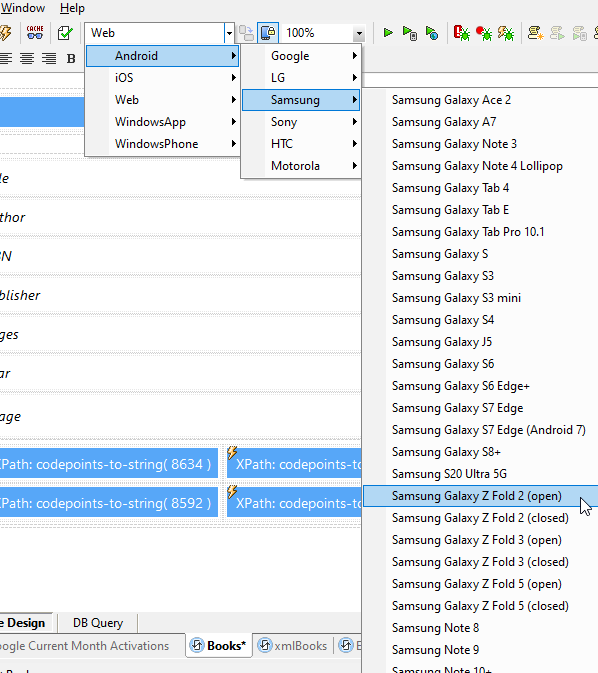 Simulator options in MobileTogether Designer