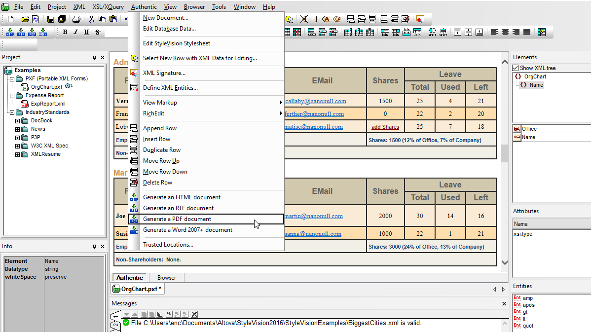 Datos XML para diferentes medios en Authentic