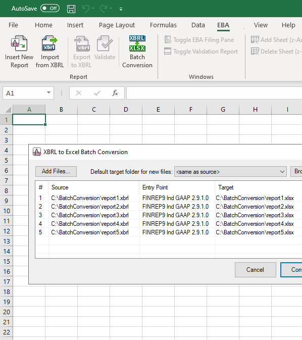 Automate batch conversion of EBA XBRL to Excel