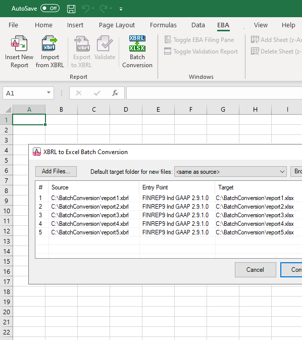 EBA XBRL add-in for Excel