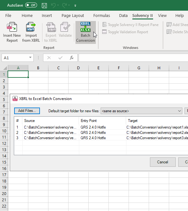 Automate batch conversion of Solvency II XBRL to Excel