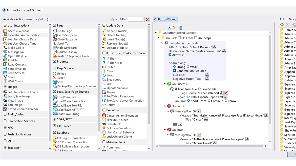 Uwierzytelnianie biometryczne w aplikacjach MobileTogether