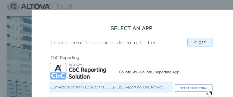 Access the CbCR App in Altova Cloud