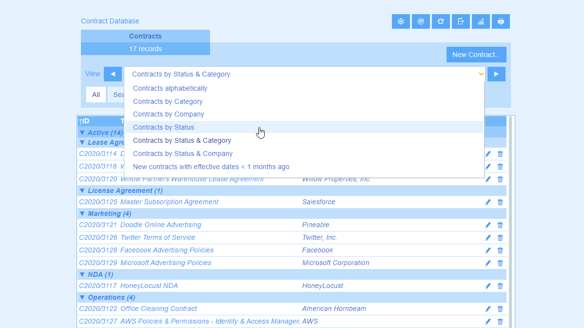 Filtrer et chercher des contrats dans la base de données