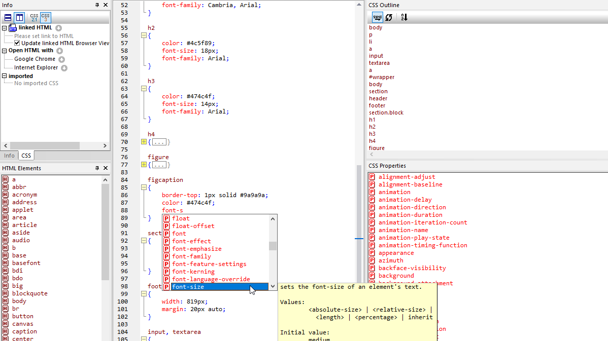 CSS editor in XMLSpy