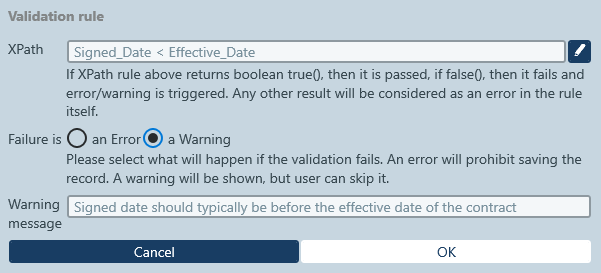 Defining data validation rules