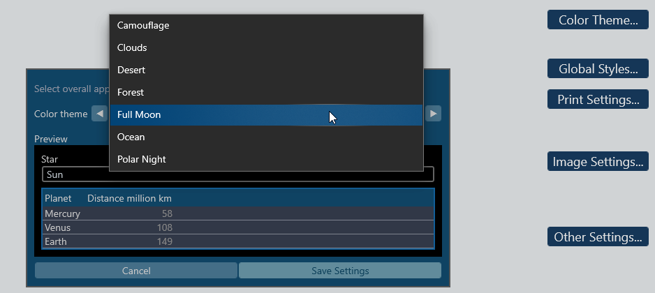 Configurer le thème de couleur de la base de données