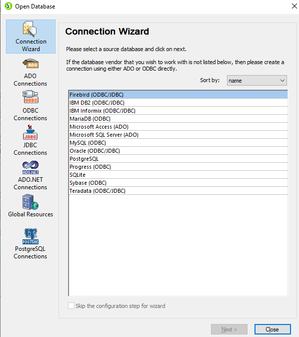 Database connection wizard in StyleVision