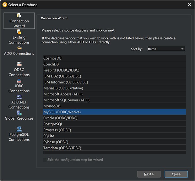 Connect to database for conversion