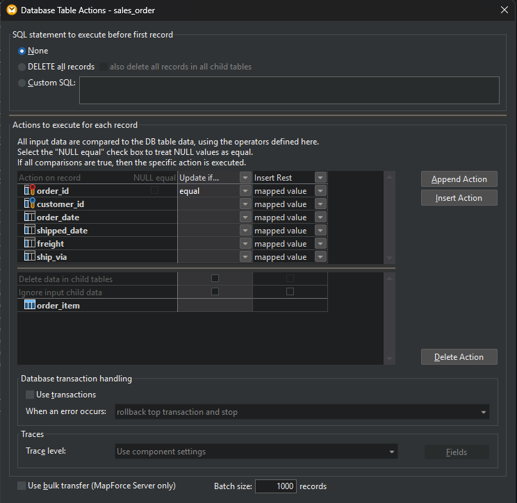 Control how data is written during database mapping