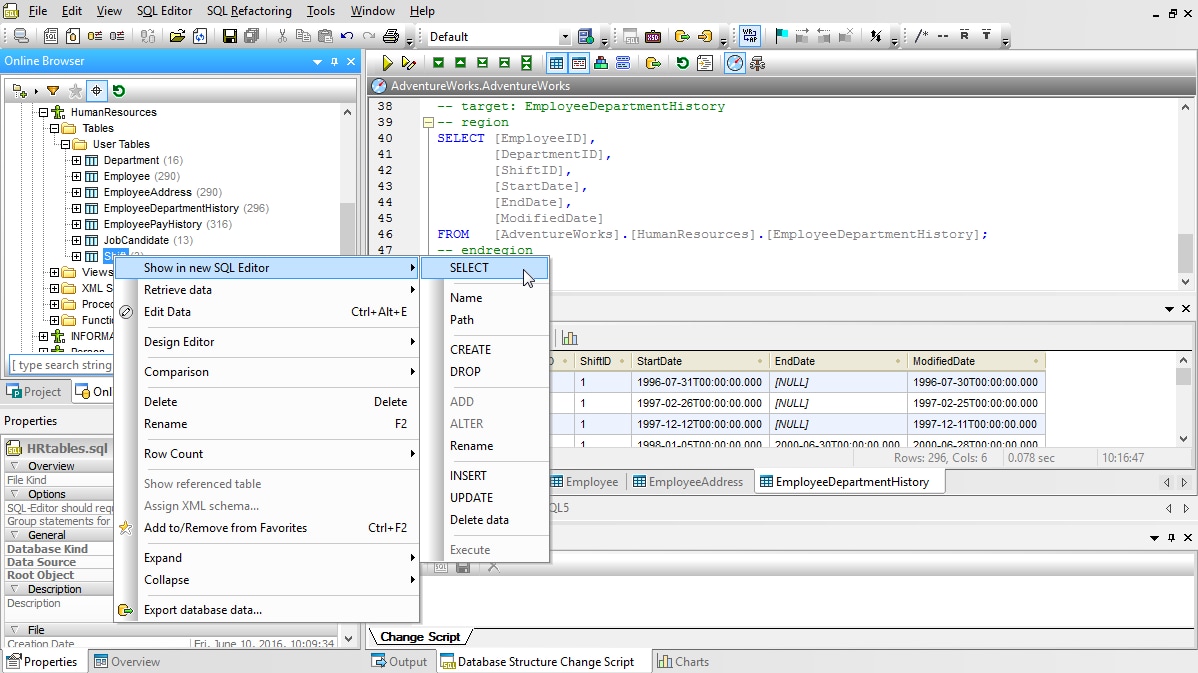 Editor SQL y herramienta de consulta de DatabaseSpy