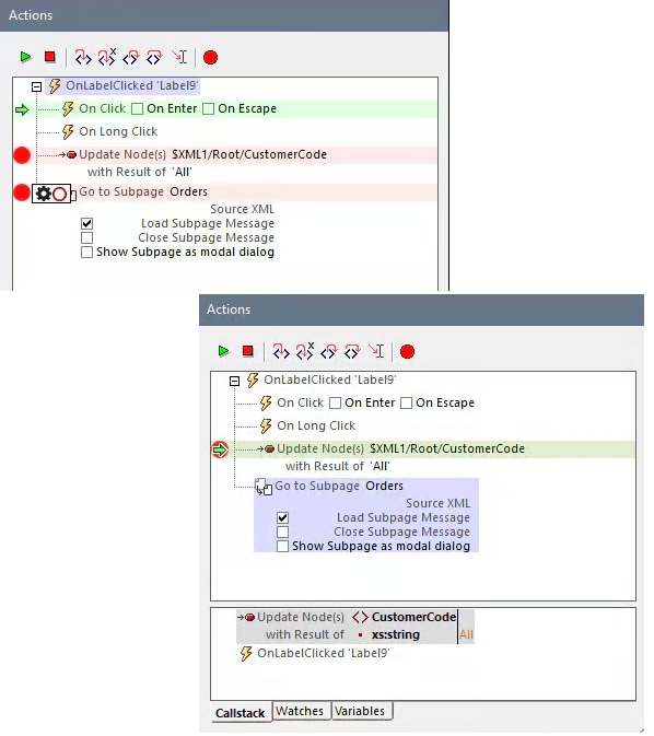 Debuggen des App-Verhaltens in MobileTogether