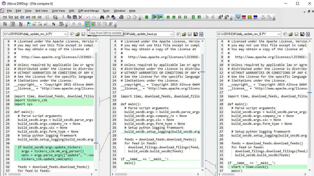 DiffDog ファイルを使用して Python と他のプログラムコードを比較することができます。