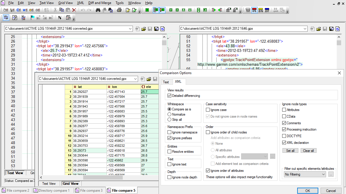 Comparación y combinación de datos XML en DiffDog