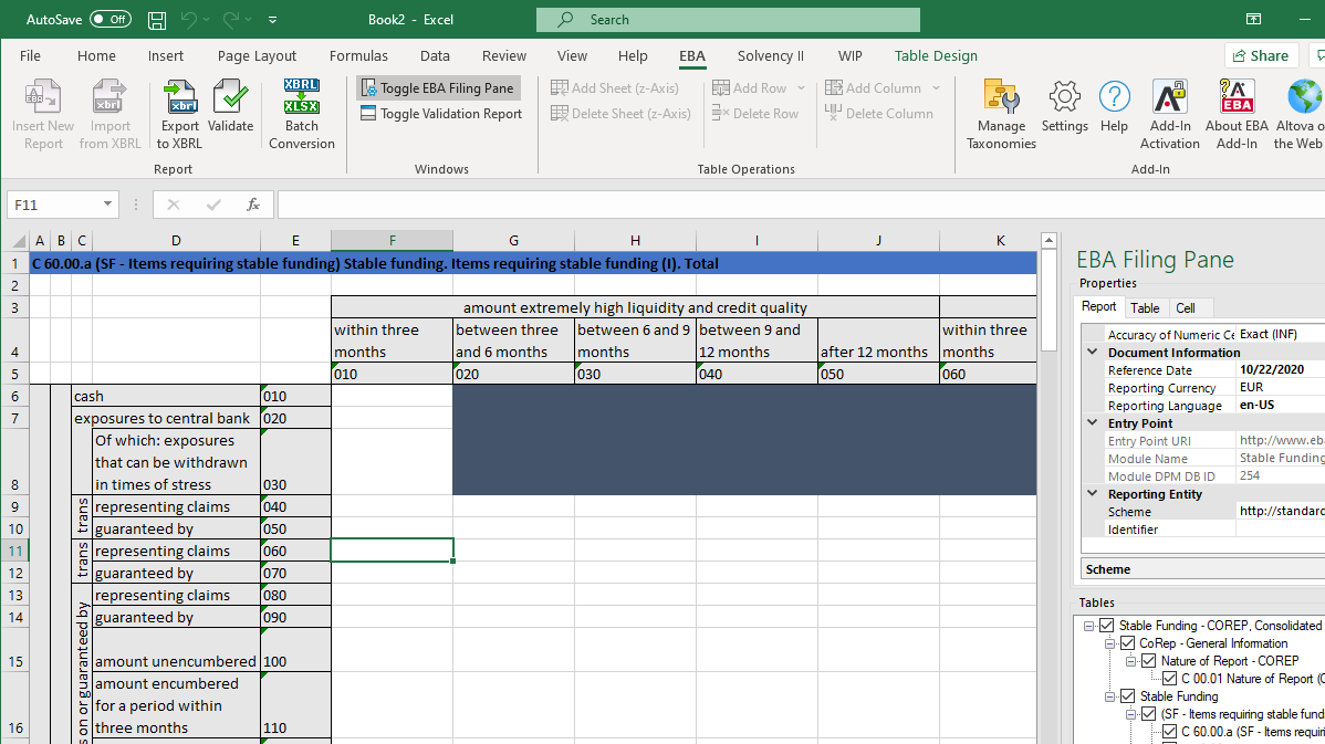 EBA XBRL add-in for Excel