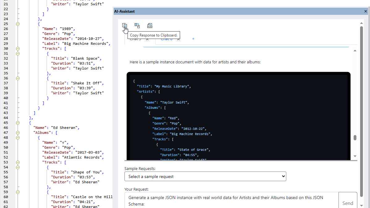 Use AI in XMLSpy to generate JSON