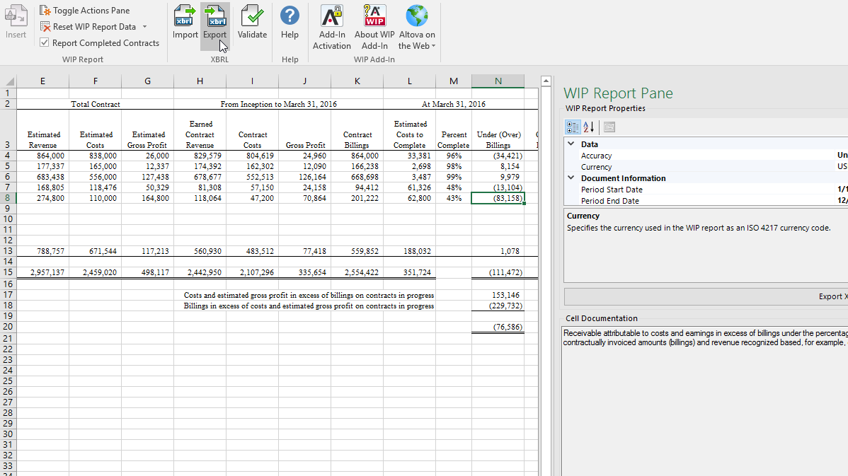 Generieren von WIP-XBRL-Daten anhand von Excel
