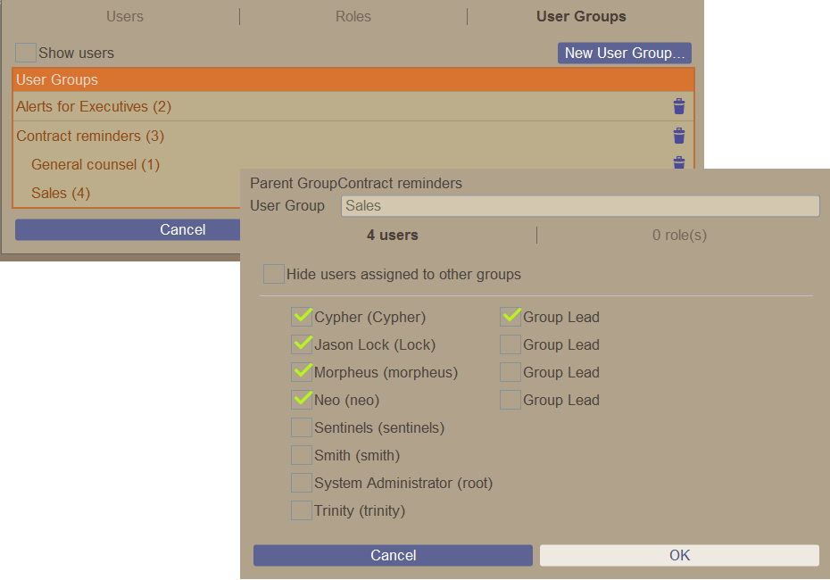 Hierarchical user groups