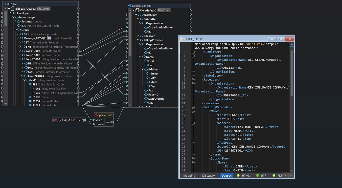 Converting HIPAA X12 837 to XML in MapForce