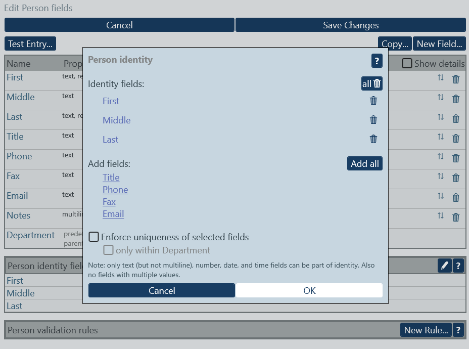 Identity fields in detail