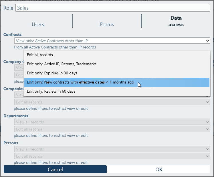 Limit data access using filters