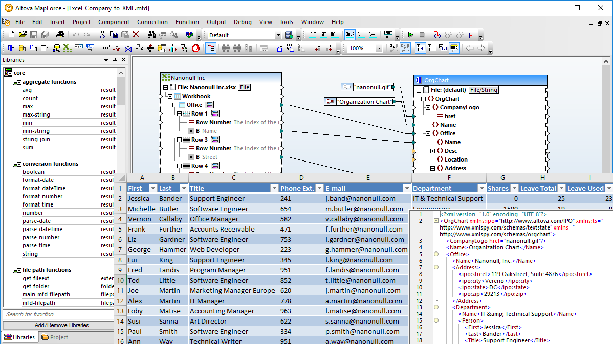 Excel conversion in the MapForce data mapping tool