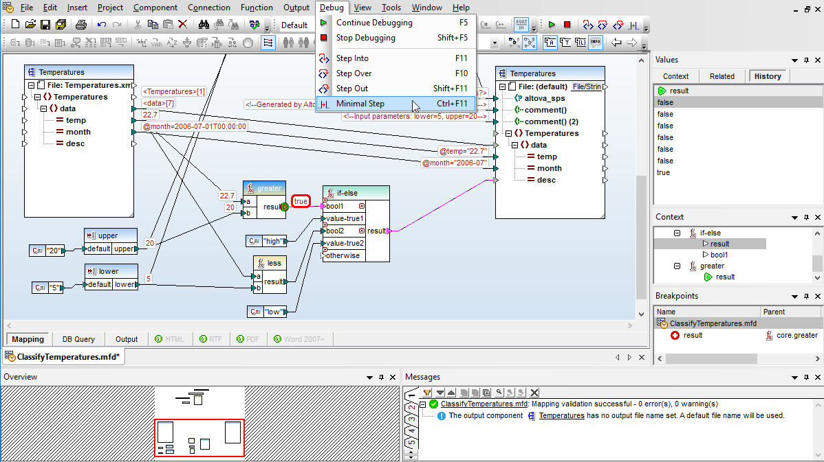 Data mapping tools in MapForce include a powerful debugger