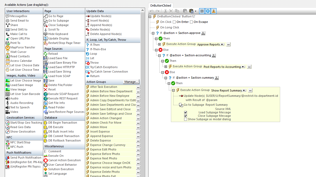 Action Trees in MobileTogether