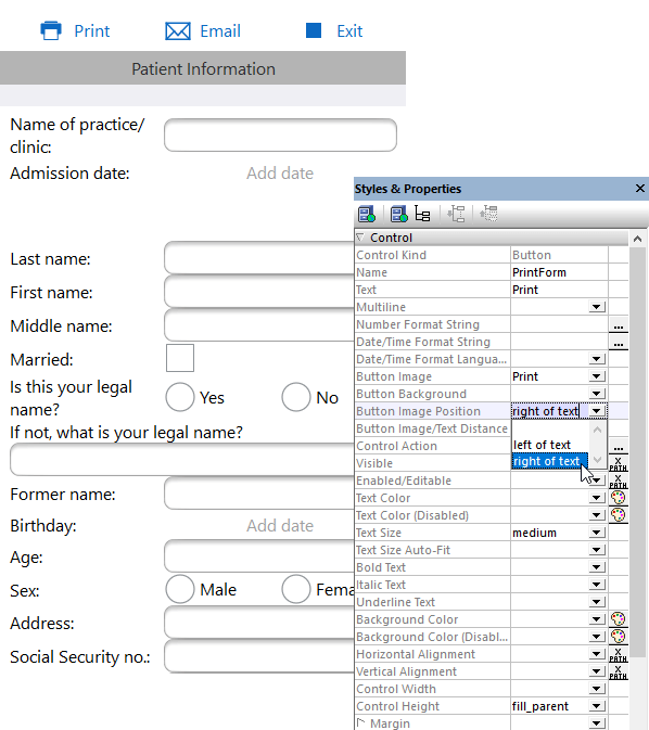 Boutons avec des images et du texte dans MobileTogether
