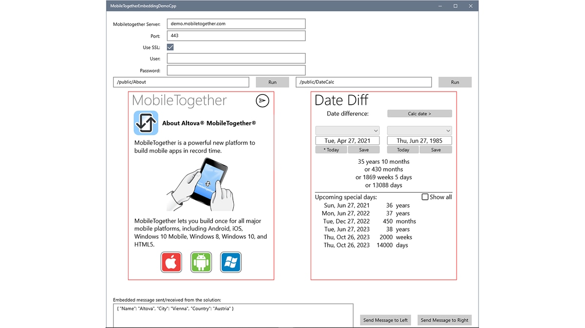 Integrating the MobileTogether solution in a UWP app