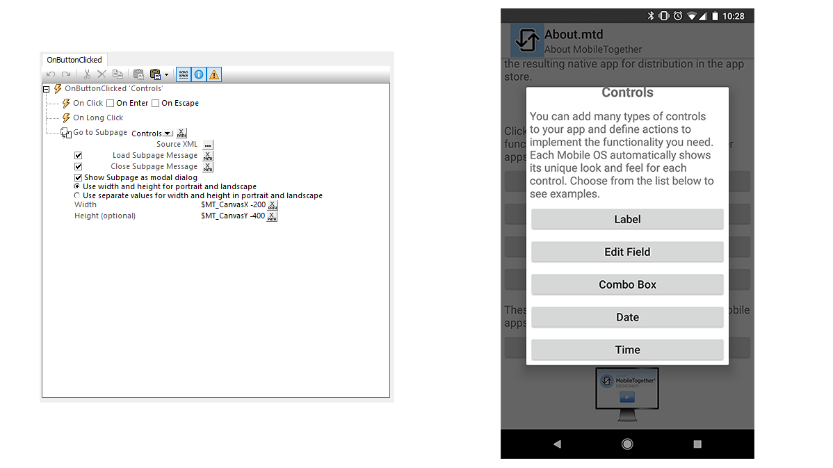 Modal pop up window in mobile app