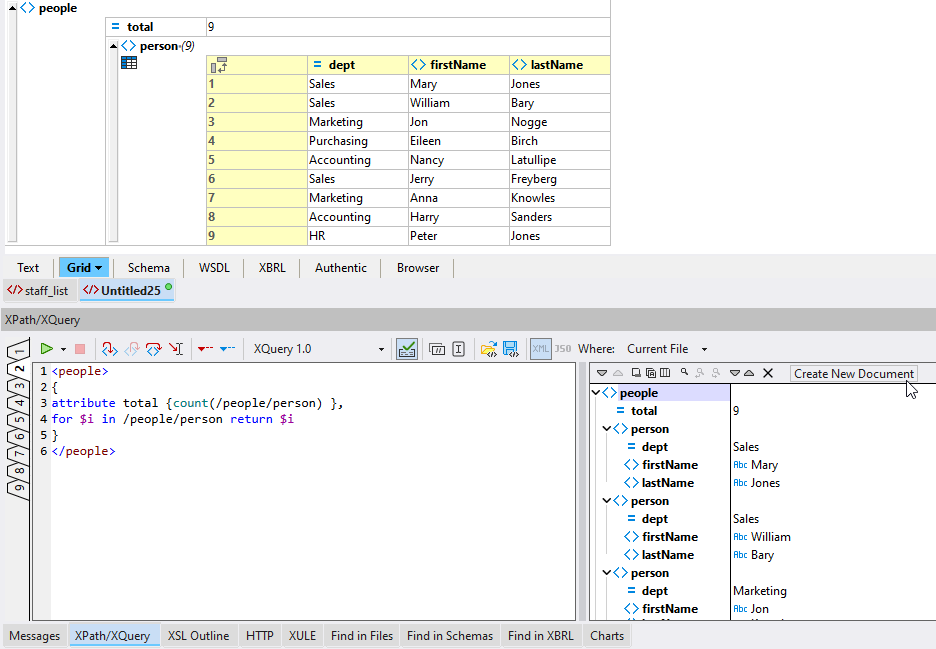 Automatically creating a new document from XPath/XQuery results