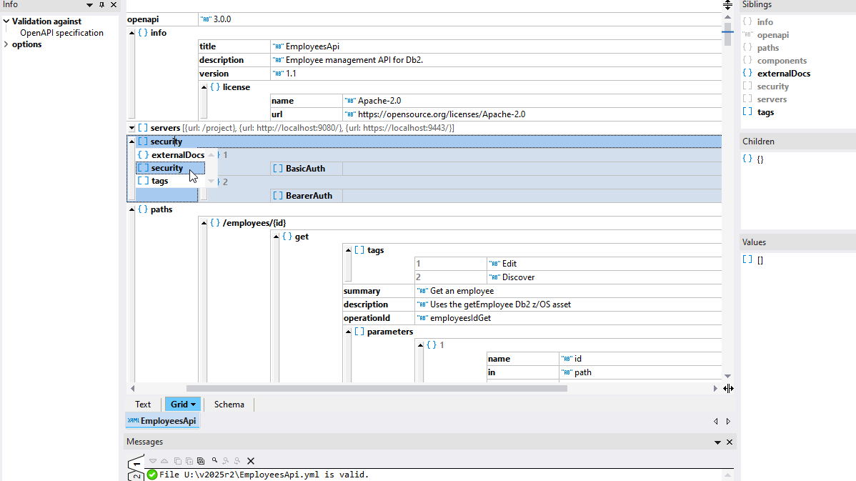 Grafische OpenAPI-Bearbeitungsansicht