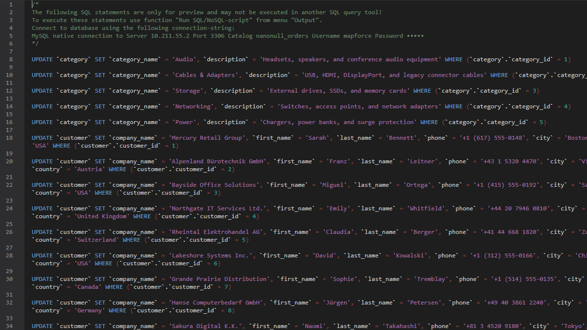 Previewing SQL output for migrating DBs in MapForce