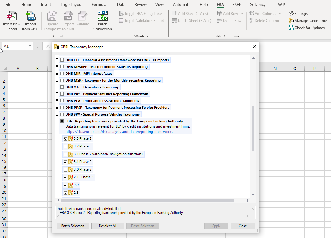 EBA XBRL add-in for Excel