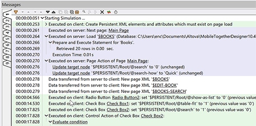 Timestamps during app simulation