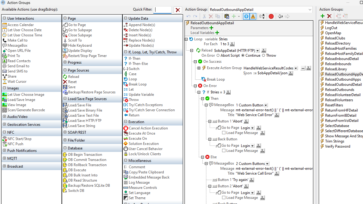 ActionTrees visual programming language in MobileTogether