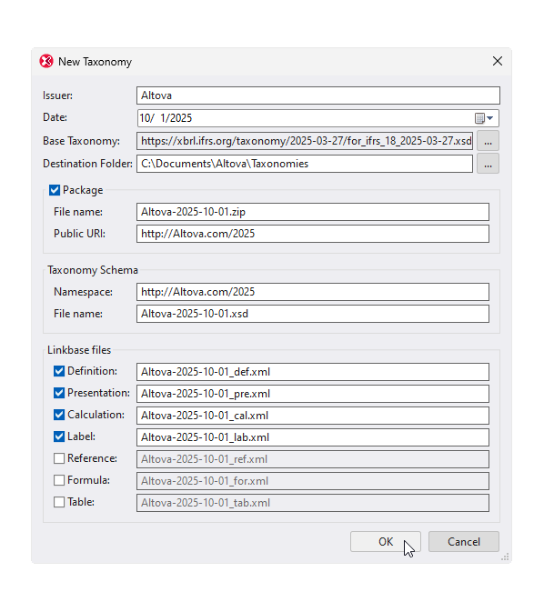 Edit XBRL Taxonomy Packages