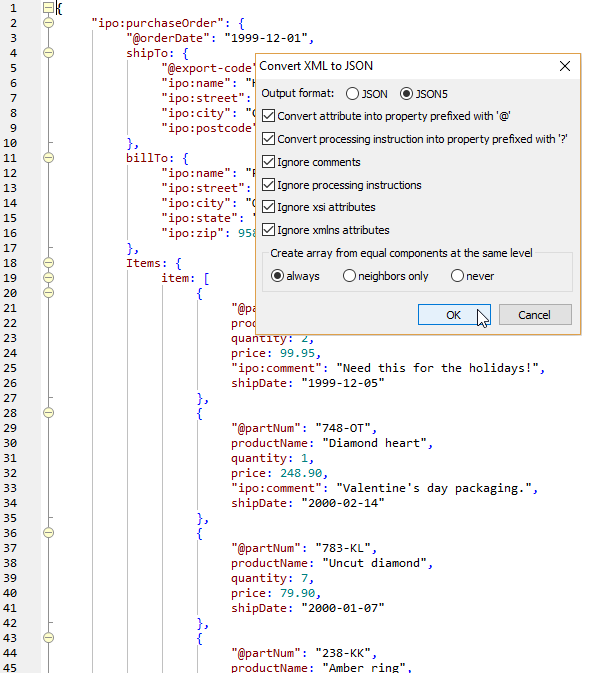 JSON5 editor and converter