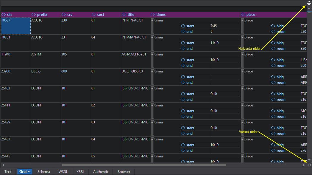 Horizontal or vertical split in XMLSpy