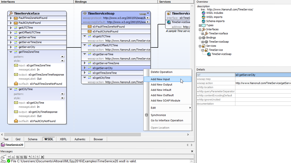 The XMLSpy XML editor provides a graphical WSDL editor to easily define Web services