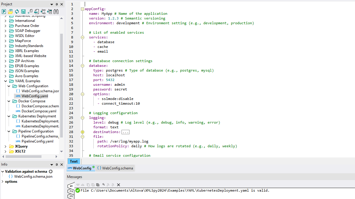 Édition de YAML dans la vue texte de XMLSpy