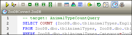 The Execution Target Bar shows data source and root object The Execution Target Bar shows data source and root object