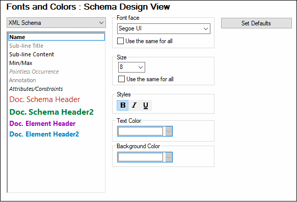 OptionsFontsColorsSchemaDesignView