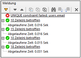 The Message tab displays execution and error messages The Message tab displays execution and error messages